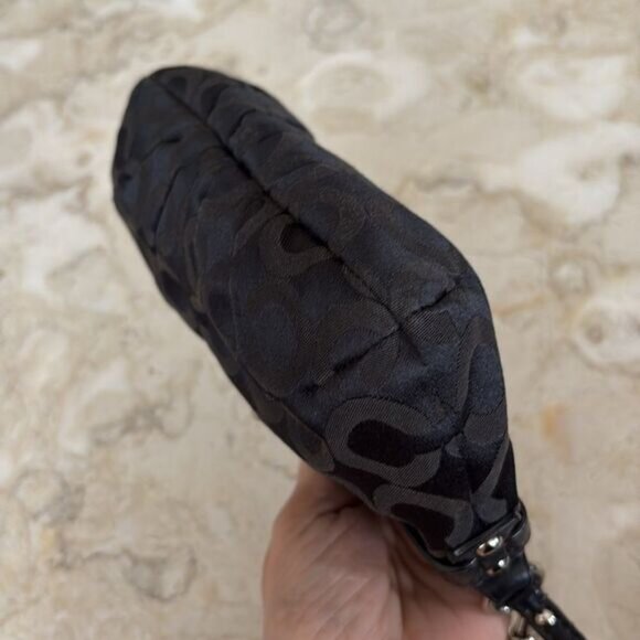 Coach Signature Monogram Black Cloth Leather Wristlet - Picture 3 of 11